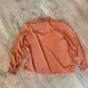 SHEIN Floral Burnt Orange and Blue Blouse